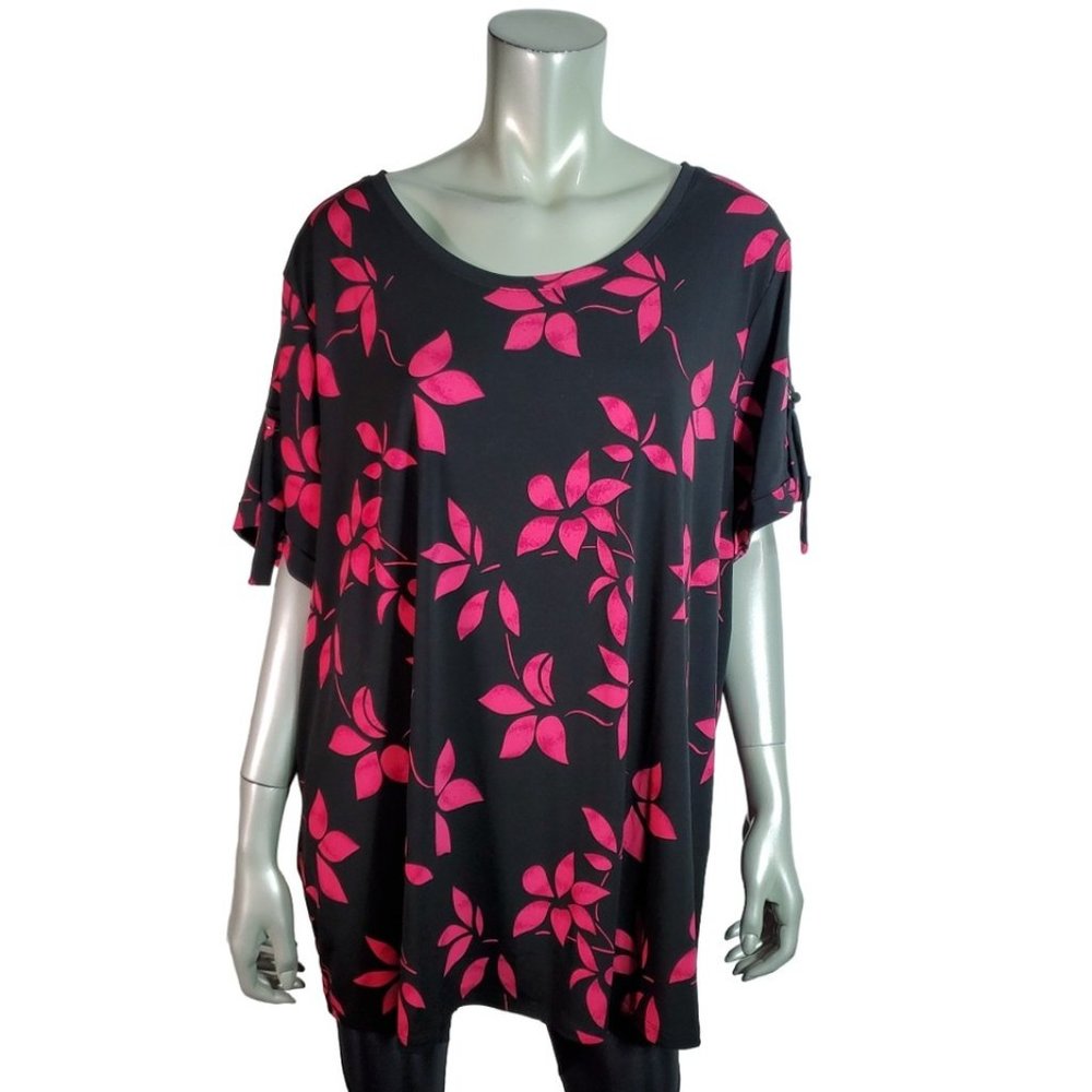 Lane Bryant Top Plus Size 22/24 Tunic Stretch Floral‎ Short Sleeve Casual Pink